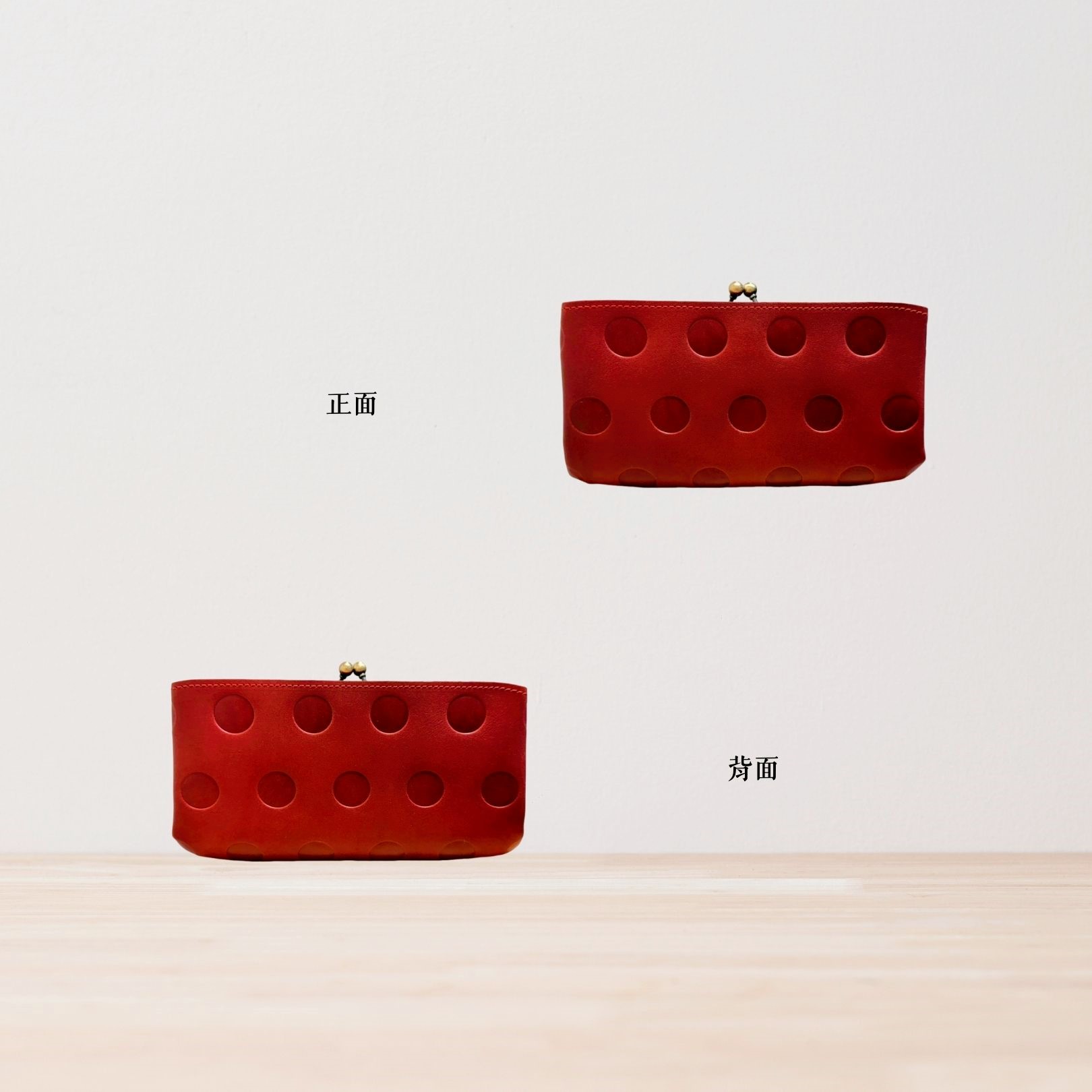 Kanmi淺草革小物 甘飴印本革對開口金長夾 紅醋栗