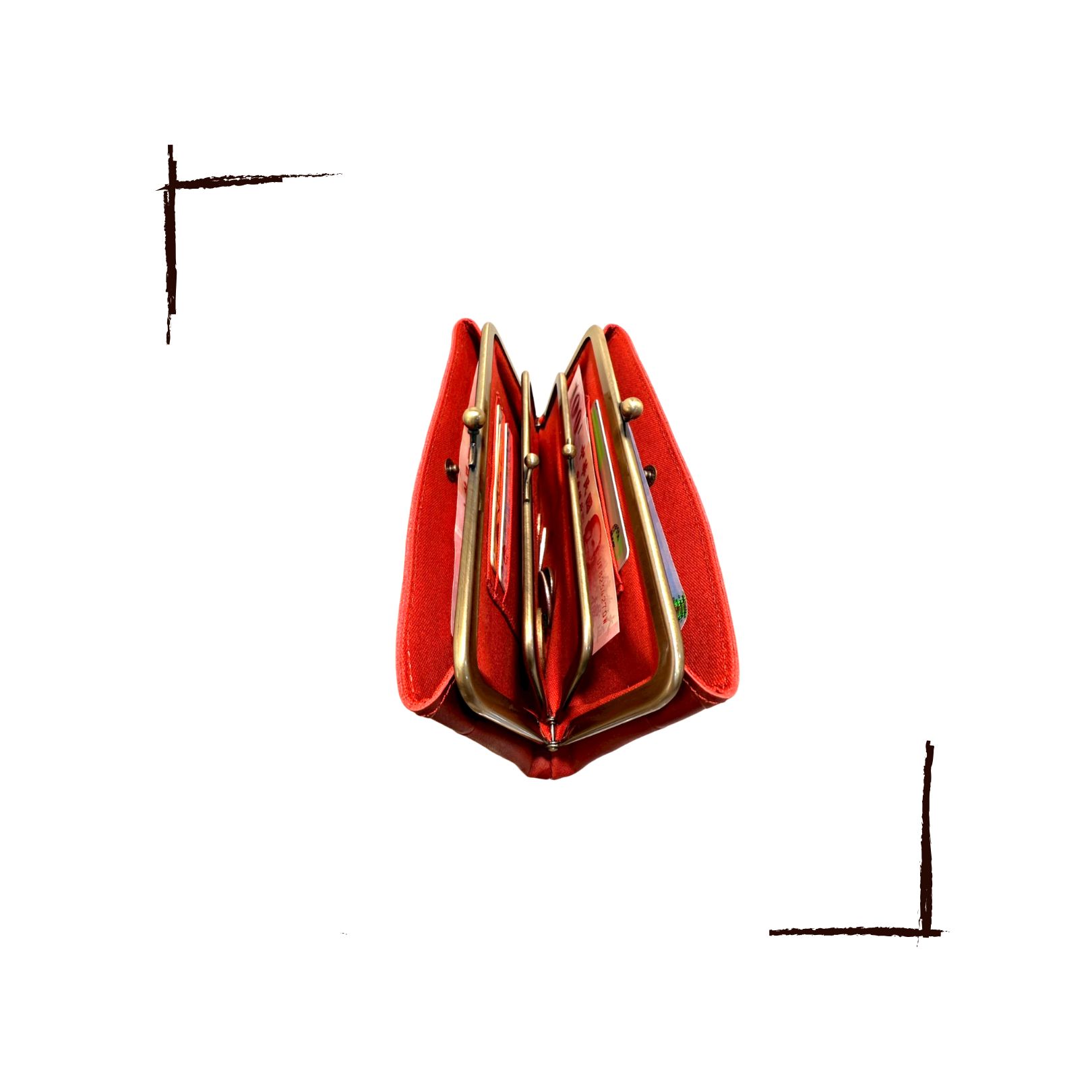 Kanmi淺草革小物 甘飴印本革對開口金長夾 紅醋栗