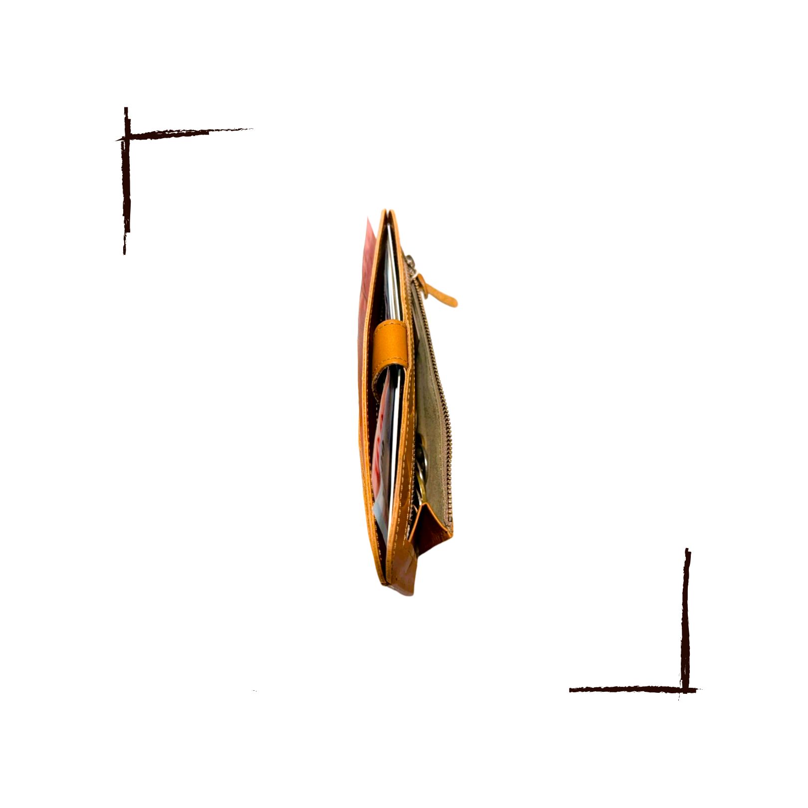 Kanmi淺草革小物 甘飴印本革纖薄扣式長夾 焦糖