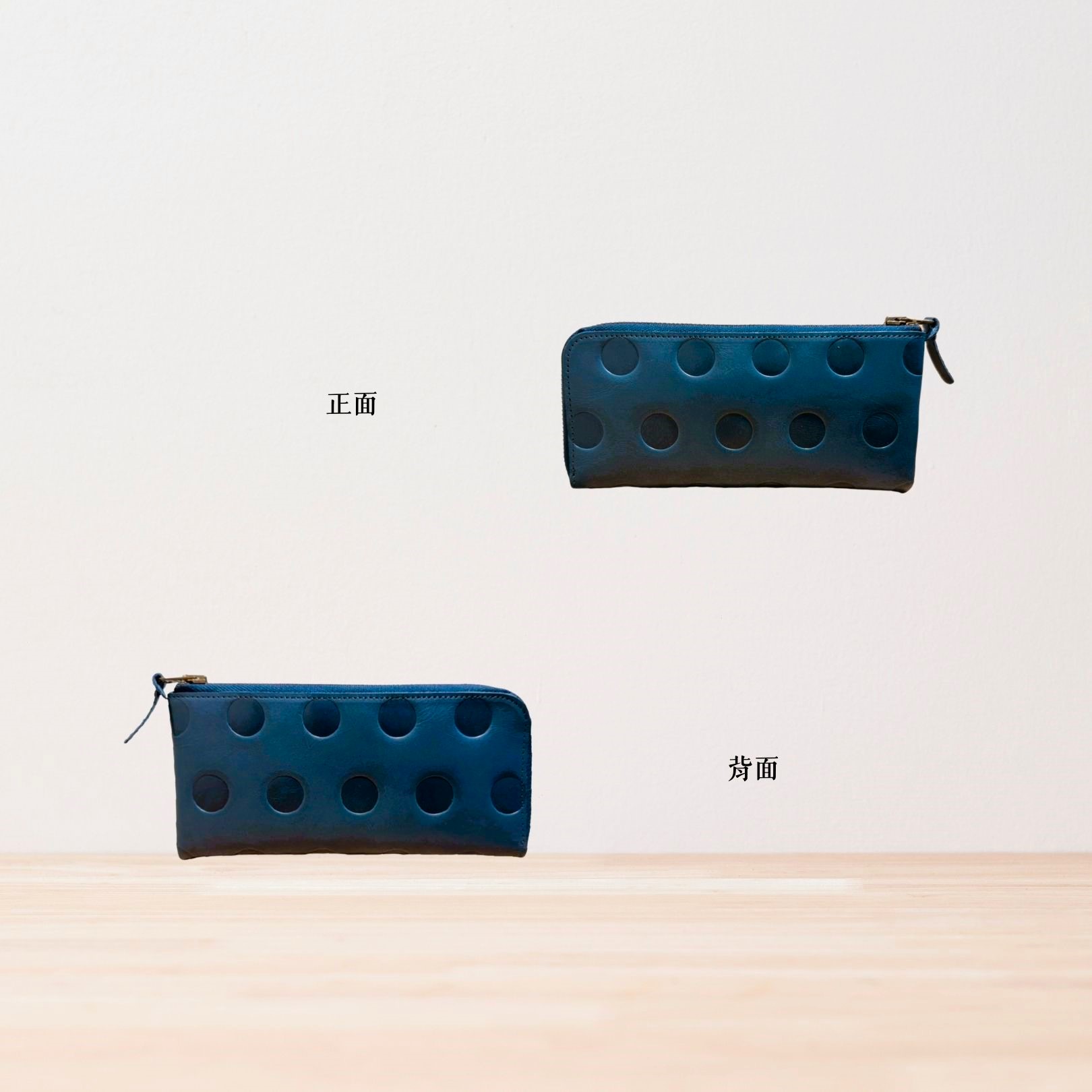 Kanmi淺草革小物 甘飴印本革Ｌ型長夾 蝶豆花