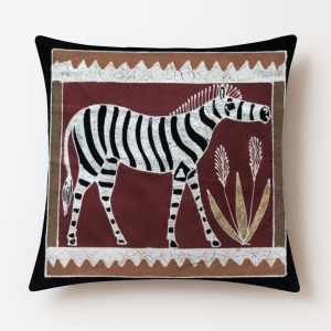 Tribal Textiles 南盧安瓜機警的斑馬 粗獷派手繪蠟染純棉抱枕套