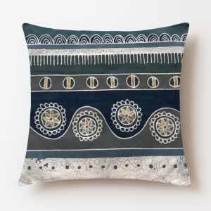 Tribal Textiles 馬利連綿不絕的小丘 湖藍 粗獷派手繪蠟染純棉抱枕套