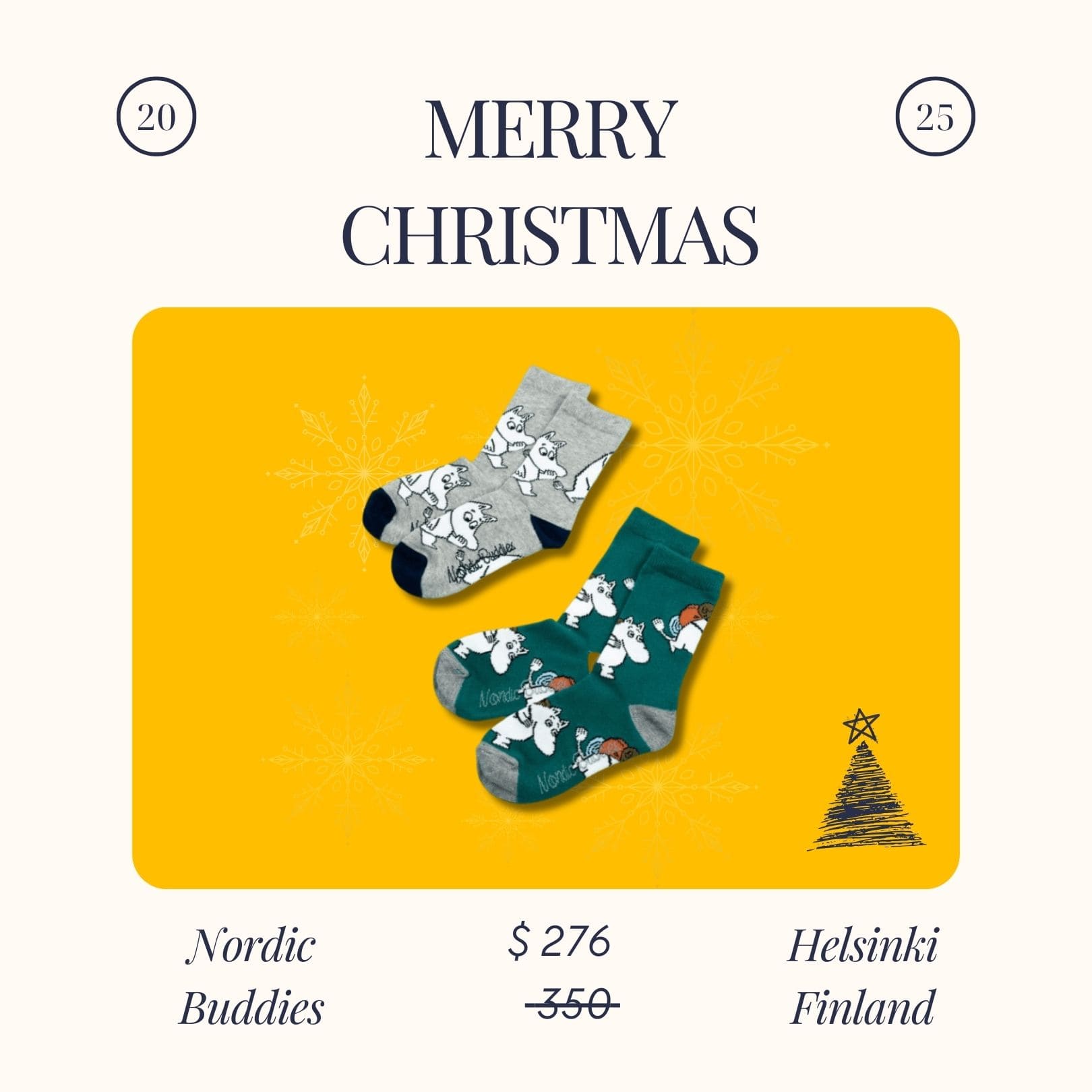 Nordic Buddies 北歐好麻吉 設計童襪（中筒）2 雙組：嚕嚕米衝露營 + Oops！嚕嚕米