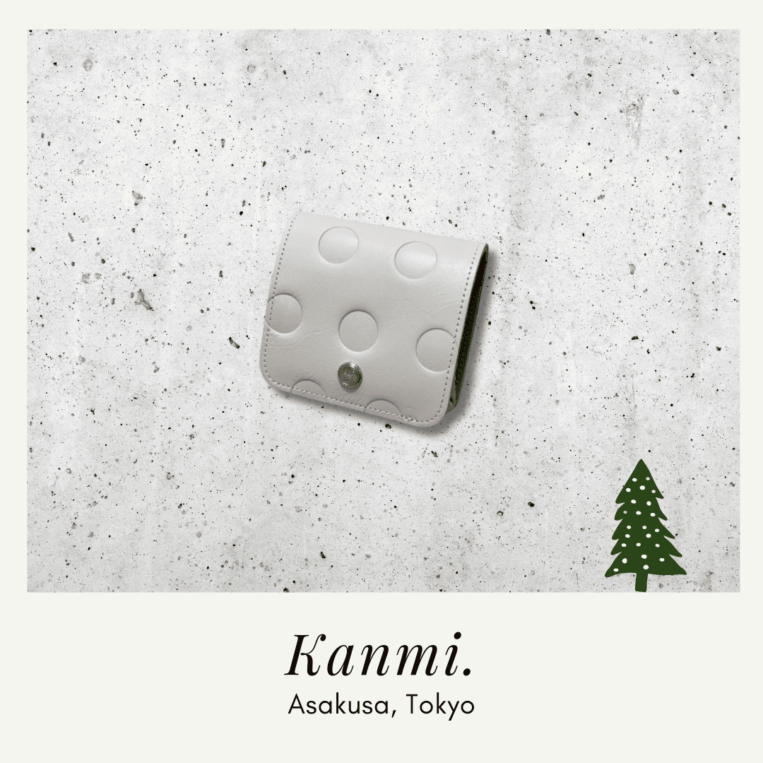 Kanmi 淺草革小物 甘飴印本革上掀口金短夾 香草