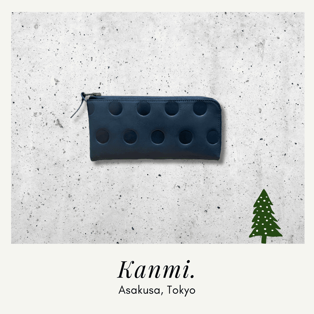 Kanmi 淺草革小物 甘飴印本革Ｌ型長夾 蝶豆花