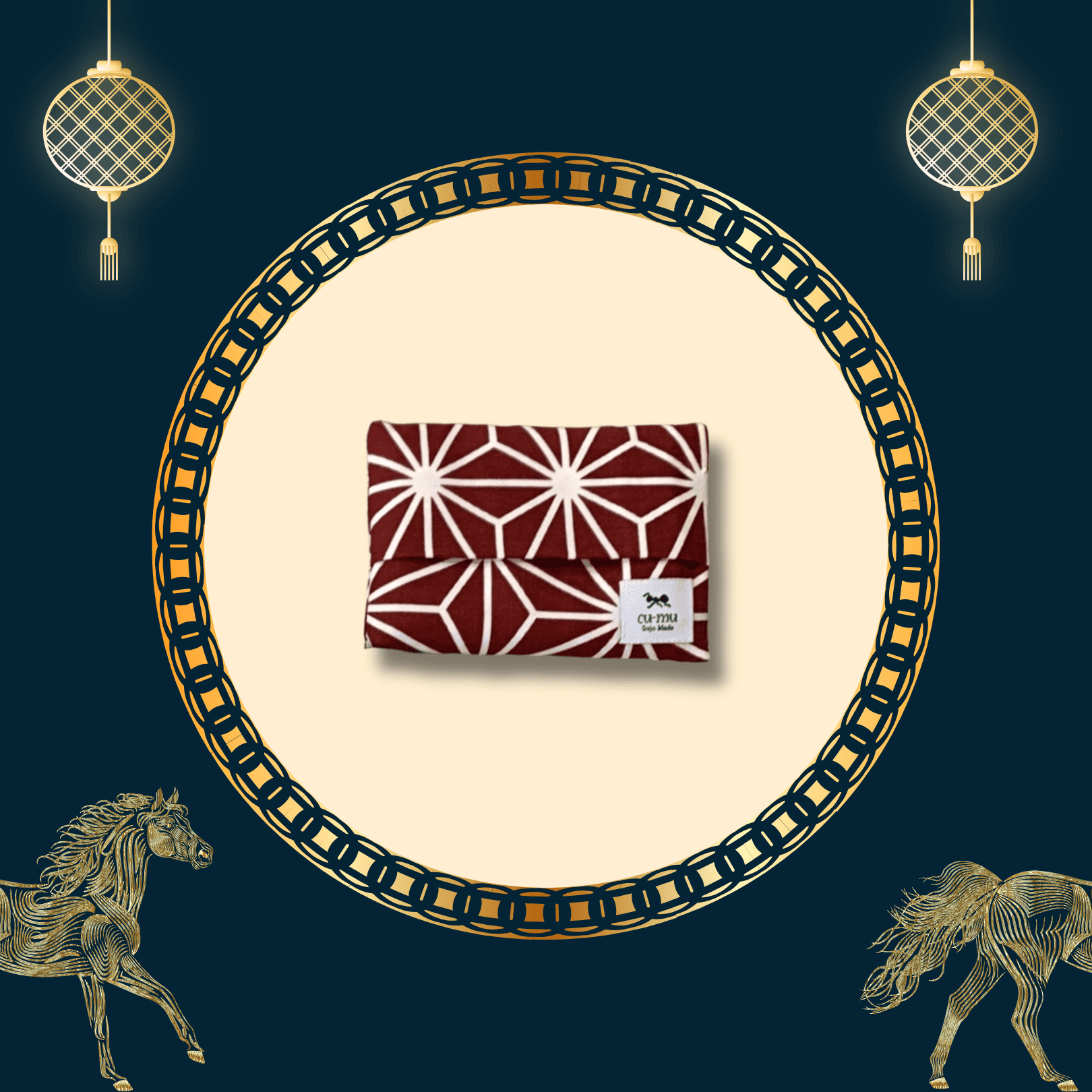 2026 Lunar New Year Select 馬躍新春促銷選品 10 cu-mu 岐阜別趣布小物 面紙小物收納包 麻葉和柄 殷紅