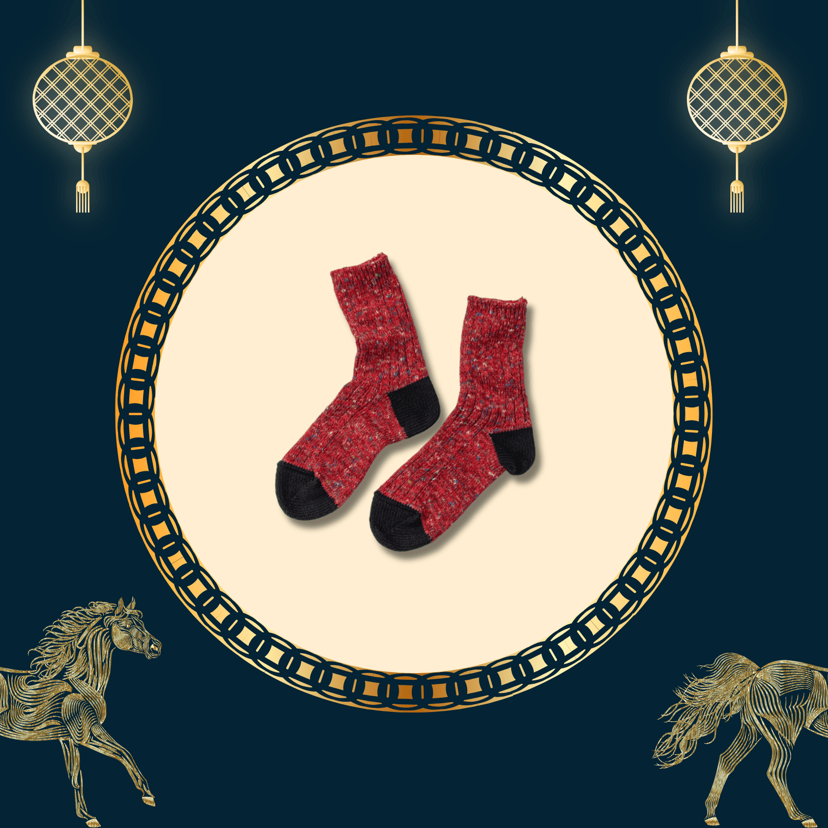 2026 Lunar New Year Select 馬躍新春促銷選品 13 SOUKI 創喜奈良編織襪 Jazz Mix 羅紋輕暖襪 紅