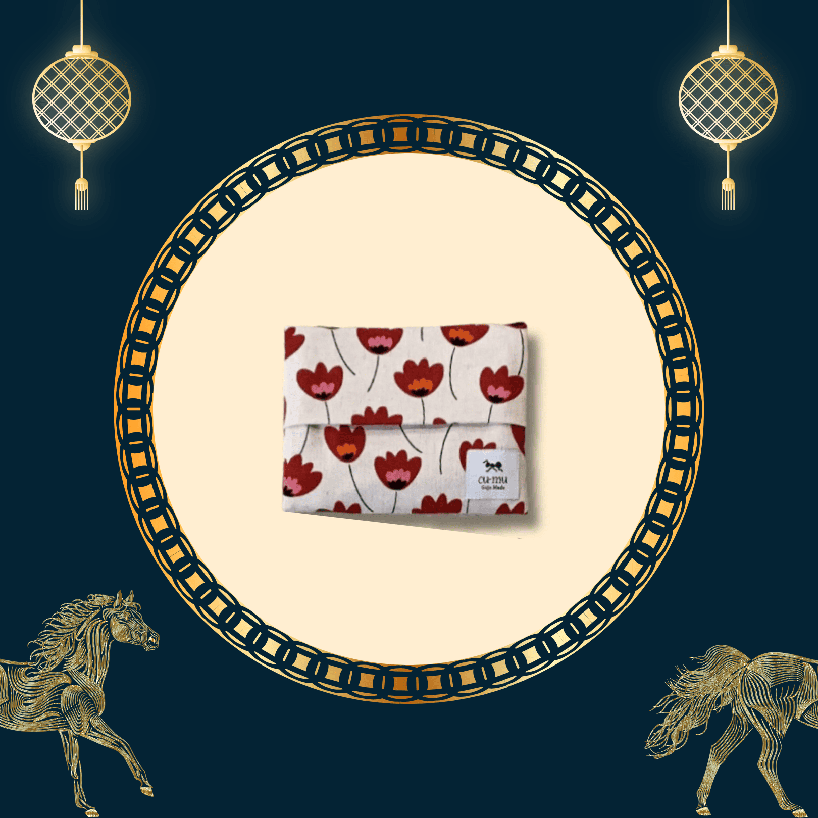 2026 Lunar New Year Select 馬躍新春促銷選品 9 cu-mu 岐阜別趣布小物 面紙小物收納包 花中花 焰紅