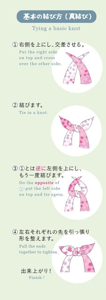 宮本風呂敷 MIYAMOTO Furoshiki 50 x 50 cm - 使用介紹 1-1-1 Tying a basic knot