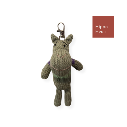 Gogo Olive Animal Key Rings 暖心小萌伴 辛巴威手織動物玩偶吊飾鑰匙圈 Hippo (Mvuu) 河馬姆烏