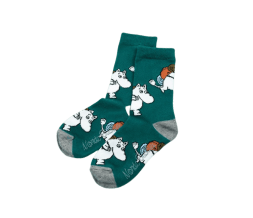 Moomintroll Kids Socks - Adventure - Petrol Green（中筒童襪）嚕嚕米衝露營
